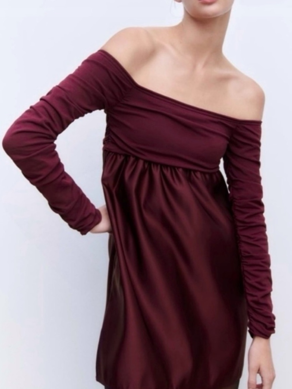 Zara COMBINATION KNIT MINI DRESS. Burgundy. Size S. New with Tags.